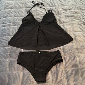 Mesh Patchwork Halter Tankini Swimsuit